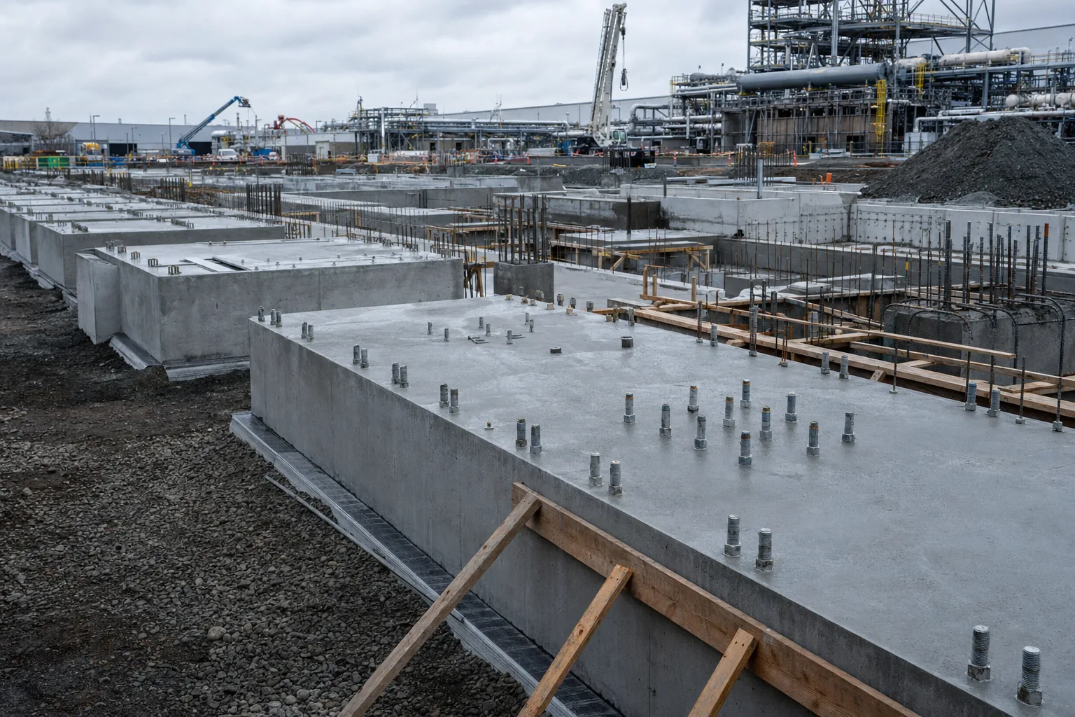 Industrial concrete tank foundation and pier construction