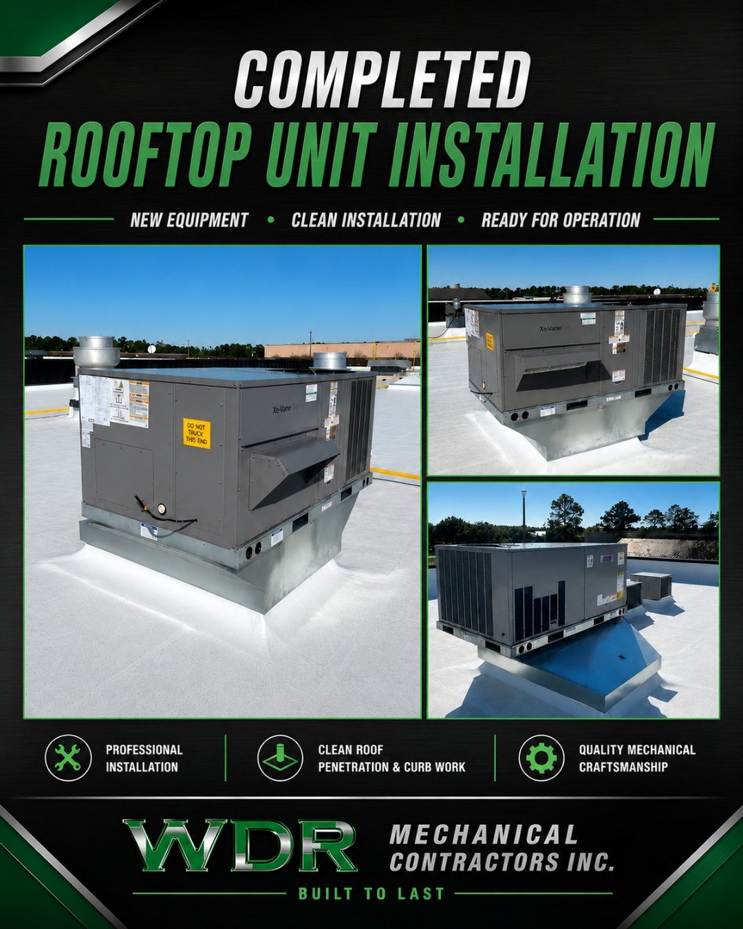 Completed rooftop HVAC unit installation